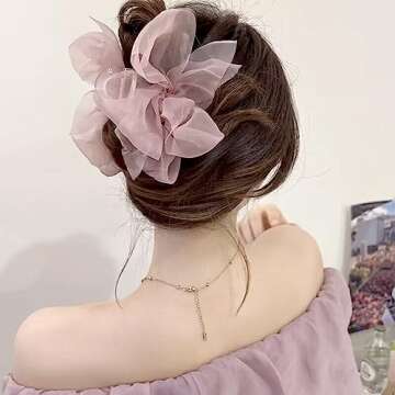Elegant Mesh Tulle Hair Claws with Large Bowknot - Chiffon Hair Clips for Thick Hair and Women's Hair Accessories