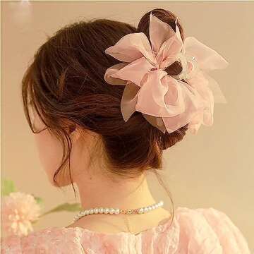 Elegant Mesh Tulle Hair Claws with Large Bowknot - Chiffon Hair Clips for Thick Hair and Women's Hair Accessories