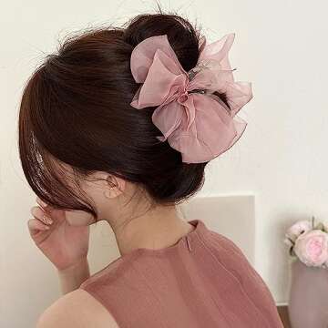 Elegant Mesh Tulle Hair Claws with Large Bowknot - Chiffon Hair Clips for Thick Hair and Women's Hair Accessories