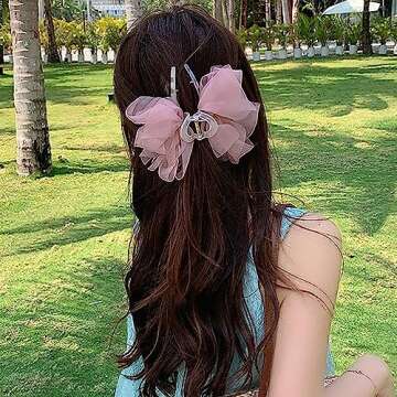 Elegant Mesh Tulle Hair Claws with Large Bowknot - Chiffon Hair Clips for Thick Hair and Women's Hair Accessories
