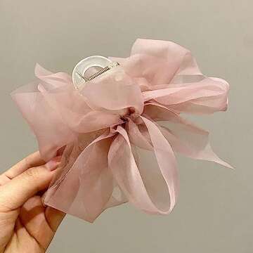 Elegant Mesh Tulle Hair Claws with Large Bowknot - Chiffon Hair Clips for Thick Hair and Women's Hair Accessories