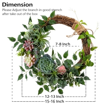 WANNA-CUL 16 inch Boho Succulent Wreath for Home Decor