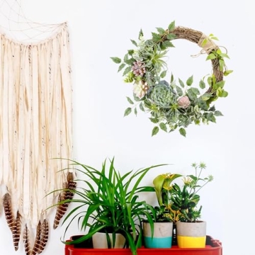 WANNA-CUL 16 inch Boho Succulent Wreath for Home Decor