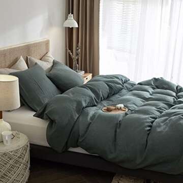 HYPREST 100% Pure French Linen Duvet Cover King, Green Duvet Cover King Size Soft Luxury Breathable Cooling, Moisture-Absorbing & Durable