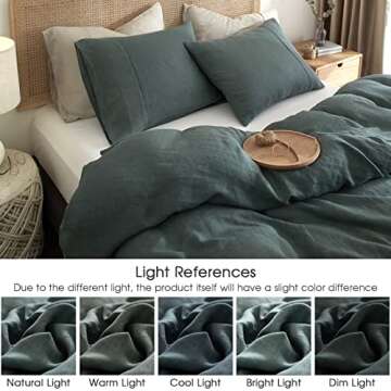 HYPREST 100% Pure French Linen Duvet Cover King, Green Duvet Cover King Size Soft Luxury Breathable Cooling, Moisture-Absorbing & Durable