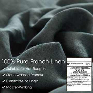HYPREST 100% Pure French Linen Duvet Cover King, Green Duvet Cover King Size Soft Luxury Breathable Cooling, Moisture-Absorbing & Durable