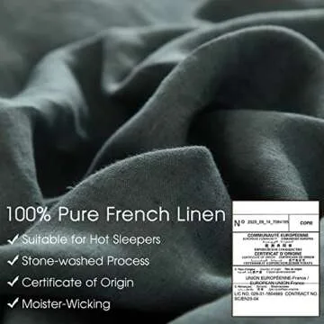 HYPREST 100% Pure French Linen Duvet Cover King, Green Duvet Cover King Size Soft Luxury Breathable Cooling, Moisture-Absorbing & Durable