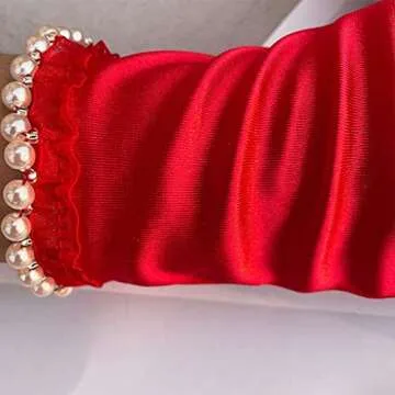 Yunyuebridal Elegant Dinner Party Gloves for Women Tulle Ruffle with Pearl Full Finger Satin Formal Evening Dress Accessory,Black