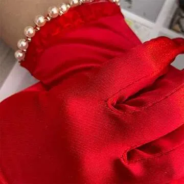 Yunyuebridal Elegant Dinner Party Gloves for Women Tulle Ruffle with Pearl Full Finger Satin Formal Evening Dress Accessory,Black