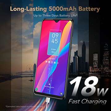TCL 30XL Unlocked Cell Phone, 6.82 inch Vast Display, 5000mAh Battery, Android 12 Smartphone, 50MP Rear 13MP Front Camera, 6GB RAM 64GB ROM, US Version, Dual Speaker, LTE 4G Phone, Night Mist