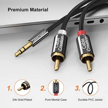 CableCreation 3.5mm to RCA Cable – Premium Audio Splitter for All Devices