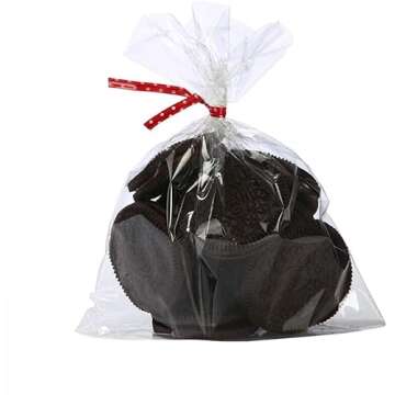 Brandon-super 100 Pcs 8 in x 6 in Clear Flat Cello Cellophane Treat Bags Good for Bakery,Popcorn,Cookies, Candies,Dessert, Birthday 1.4mil.Give Metallic Twist Ties!