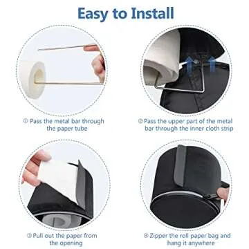 Hanging Toilet Paper Holder Waterproof Tissue Holder Cat Proof Roll Paper Case Cover Portable and Foldable Roll Storage Bag with Adjustable Strap for Wall Car Camping Tent Home Office Black