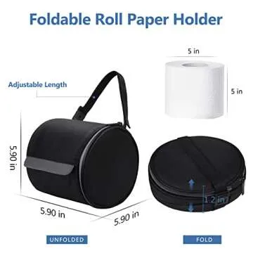 Hanging Toilet Paper Holder Waterproof Tissue Holder Cat Proof Roll Paper Case Cover Portable and Foldable Roll Storage Bag with Adjustable Strap for Wall Car Camping Tent Home Office Black