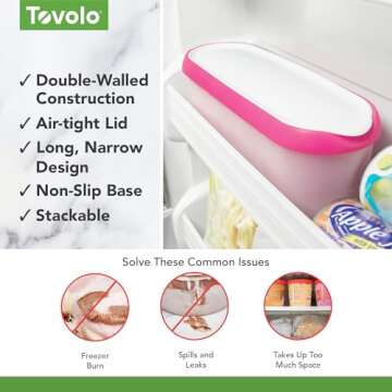 Tovolo Ice Cream Containers for Homemade Ice Cream, Glide-A-Scoop (1.5 Qt, Raspberry Tart) - Stackable Ice Cream Storage Containers for Freezer - BPA-Free Ice Cream Tub with Lid & Non-Slip Base