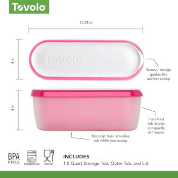 Tovolo Ice Cream Containers for Homemade Ice Cream, Glide-A-Scoop (1.5 Qt, Raspberry Tart) - Stackable Ice Cream Storage Containers for Freezer - BPA-Free Ice Cream Tub with Lid & Non-Slip Base