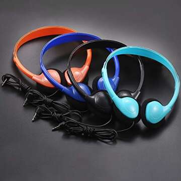 CN-Outlet Kids Headphones for Classroom in Bulk Multi Colored 5 Pack, Wholesale Children On-Ear Head...