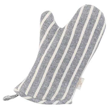 NEOVIVA Denim Quilted Heat Resistant Oven Mitt for Children, Set of 2, Chalk Striped Wild Dove