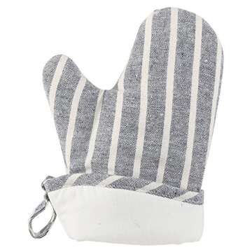NEOVIVA Denim Quilted Heat Resistant Oven Mitt for Children, Set of 2, Chalk Striped Wild Dove