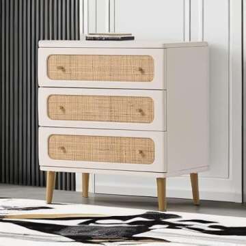 Stylish LONYKE Wicker Rattan Chest of Drawers for Home