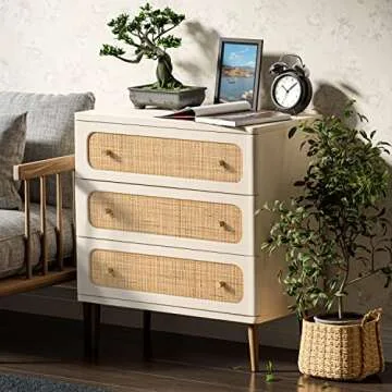 Stylish LONYKE Wicker Rattan Chest of Drawers for Home