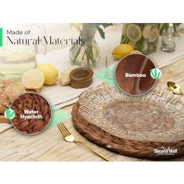 DecoraWell Round Woven Placemats Set of 12 with Bamboo Brushes, Handmade, Wicker Placemats with Hold...