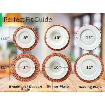 DecoraWell Round Woven Placemats Set of 12 with Bamboo Brushes, Handmade, Wicker Placemats with Holder, Rattan Chargers for Dinner Plates, Rustic, Boho Placemats (11.8 in)
