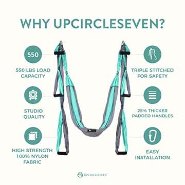 UpCircleSeven Aerial Yoga Swing Set Ceiling Mount Accessories, Turquoise/Grey