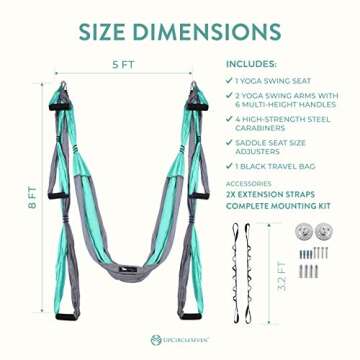 UpCircleSeven Aerial Yoga Swing Set Ceiling Mount Accessories, Turquoise/Grey
