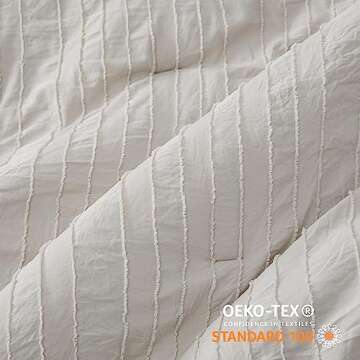 Bedsure Boho Comforter Set Full - Tufted Bed Set, 3 Pieces Farmhouse Shabby Chic Embroidery Bedding Linen Color, Striped Pattern Comforter for All Seasons