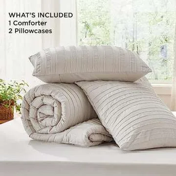 Bedsure Boho Comforter Set Full - Tufted Bed Set, 3 Pieces Farmhouse Shabby Chic Embroidery Bedding Linen Color, Striped Pattern Comforter for All Seasons