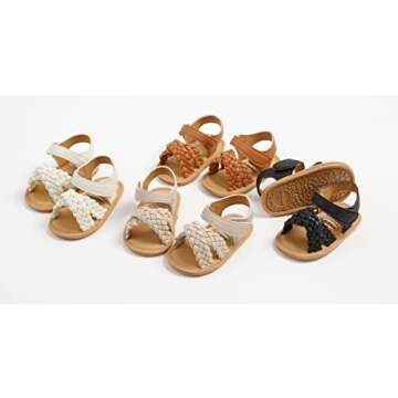 SOFMUO Baby Girls Knitted Sandals Premium Soft Anti-Slip Rubber Sole Infant Summer Walking Shoes Toddler First Walkers (A04/Beige,6-12 Months)