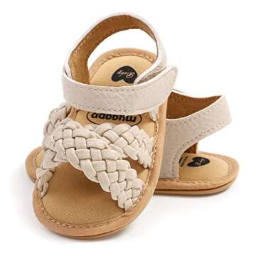 SOFMUO Baby Girls Knitted Sandals Premium Soft Anti-Slip Rubber Sole Infant Summer Walking Shoes Toddler First Walkers (A04/Beige,6-12 Months)