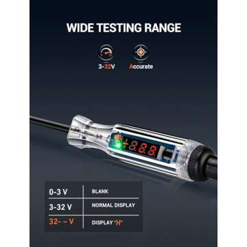 Premium Digital LED Automotive Circuit Tester, DC 2.6V-32V Test Light with Portable PU Extended Spring Wire, Vehicle Circuits Low Voltage Light Tester with Sharp Stainless Probe