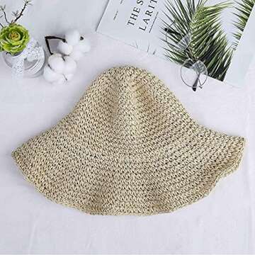 Women Straw Hat Wide Brim Beach Sun Cap Foldable Large Lady Floppy 100% Natural Paper Braided for Tr...