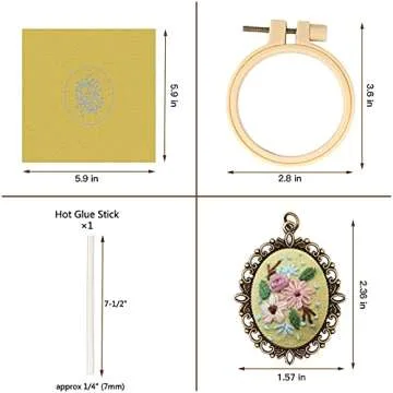 ZOCONE 4 Packs Embroidery Necklace Kit, Embroidery Pendant Kit Mini Cross Stitch Kit with 4 Hoops, Necklace, Pendant, Stamped Pattern Cloth, Instructions, etc., Embroidery Kit for Adults