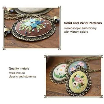 ZOCONE 4 Packs Embroidery Necklace Kit, Embroidery Pendant Kit Mini Cross Stitch Kit with 4 Hoops, Necklace, Pendant, Stamped Pattern Cloth, Instructions, etc., Embroidery Kit for Adults