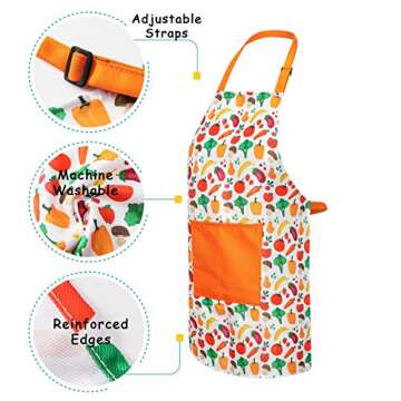 RISEBRITE Kids Apron and Chef Hat Set for Girls and Boys for Cooking, Baking, Gardening, Painting and More