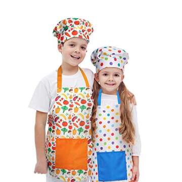RISEBRITE Kids Apron and Chef Hat Set for Girls and Boys for Cooking, Baking, Gardening, Painting and More