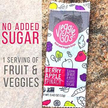 Wildmade Veggie Go's Fruit and Veggie Strips (Berry, Apple + Spinach) Organic Fruit Leather with No Added Sugar for Kids and Adults - Gluten-Free, Non-GMO, Vegan - 20 Pack