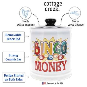 Bingo Gifts, Birthday Gifts for Women, Men, Ceramic Bingo Money Jar Piggy Bank for Adults, Kitchen Home Decor, Funny Coin Jar, Mom Grandma Dad Boyfriend Gift, Office Decor