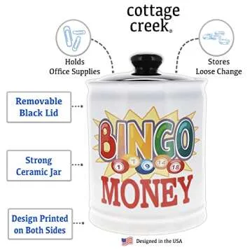 Bingo Gifts, Birthday Gifts for Women, Men, Ceramic Bingo Money Jar Piggy Bank for Adults, Kitchen Home Decor, Funny Coin Jar, Mom Grandma Dad Boyfriend Gift, Office Decor