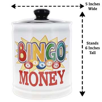 Bingo Gifts, Birthday Gifts for Women, Men, Ceramic Bingo Money Jar Piggy Bank for Adults, Kitchen Home Decor, Funny Coin Jar, Mom Grandma Dad Boyfriend Gift, Office Decor