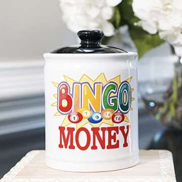 Bingo Gifts, Birthday Gifts for Women, Men, Ceramic Bingo Money Jar Piggy Bank for Adults, Kitchen Home Decor, Funny Coin Jar, Mom Grandma Dad Boyfriend Gift, Office Decor