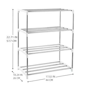 Xerhnan 4-Tier Stackable Small Shoe Rack, Lightweight Shoe Shelf Storage Organizer for Entryway, Hallway and Closet(White)