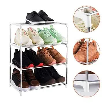 Xerhnan 4-Tier Stackable Small Shoe Rack, Lightweight Shoe Shelf Storage Organizer for Entryway, Hallway and Closet(White)