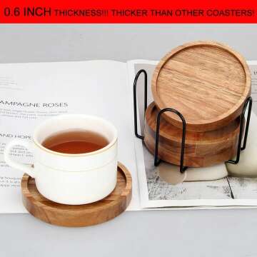 Cute Acacia Wooden Coaster Set with Holder 4 Pcs