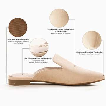 Ankis Mules for Women Flats -Beige Womens Mules Flats Comfortable Pointed Toe Mules for Women Slip on