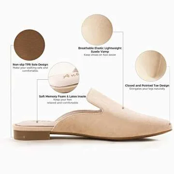 Ankis Mules for Women Flats -Beige Womens Mules Flats Comfortable Pointed Toe Mules for Women Slip on