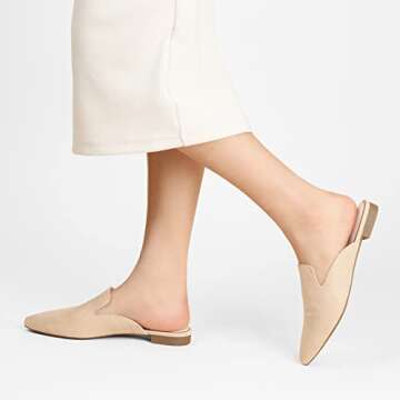 Ankis Mules for Women Flats -Beige Womens Mules Flats Comfortable Pointed Toe Mules for Women Slip on